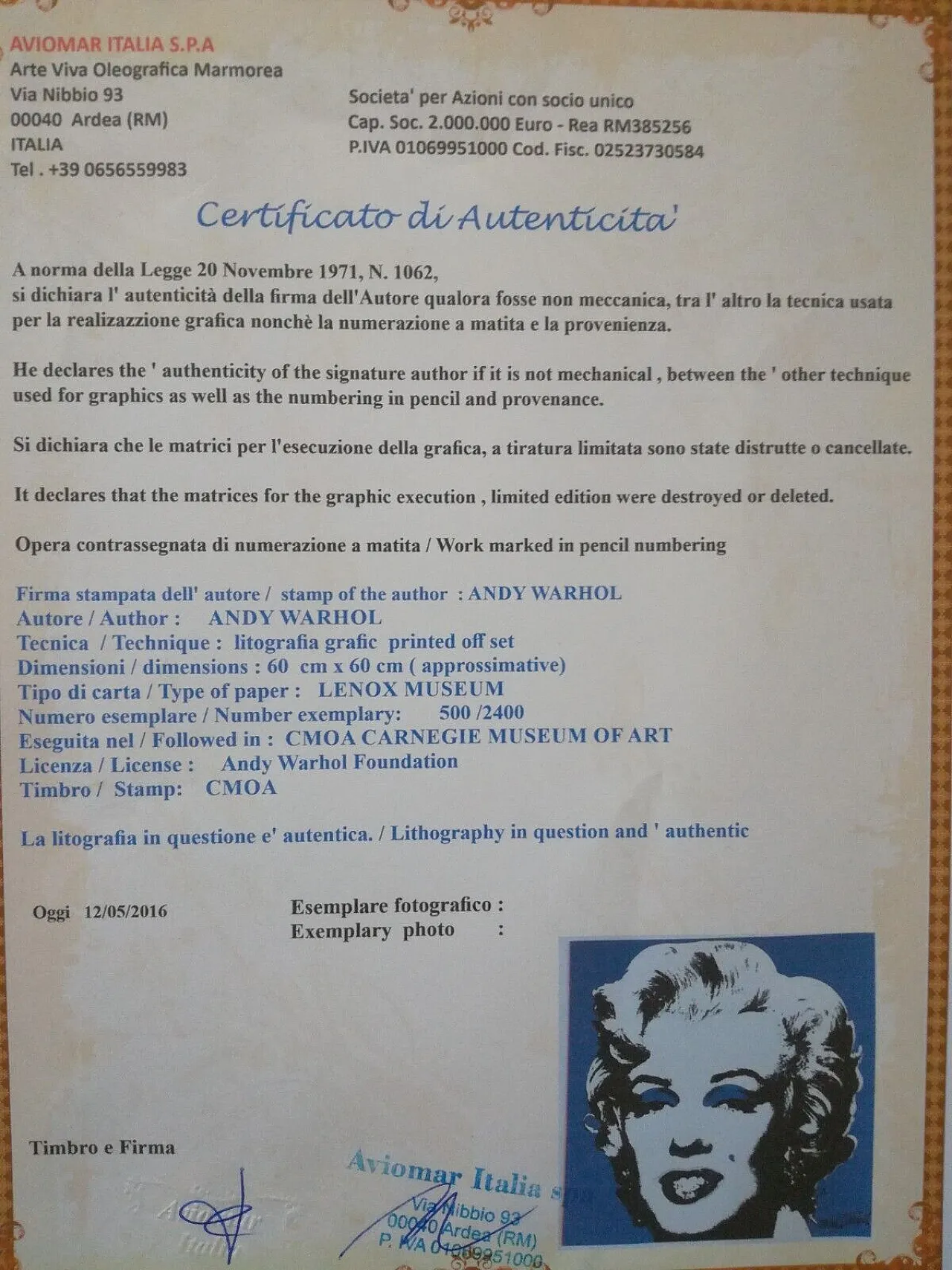 Marilyn Monroe di Andy Warhol, litografia edizione limitata, anni '80 2