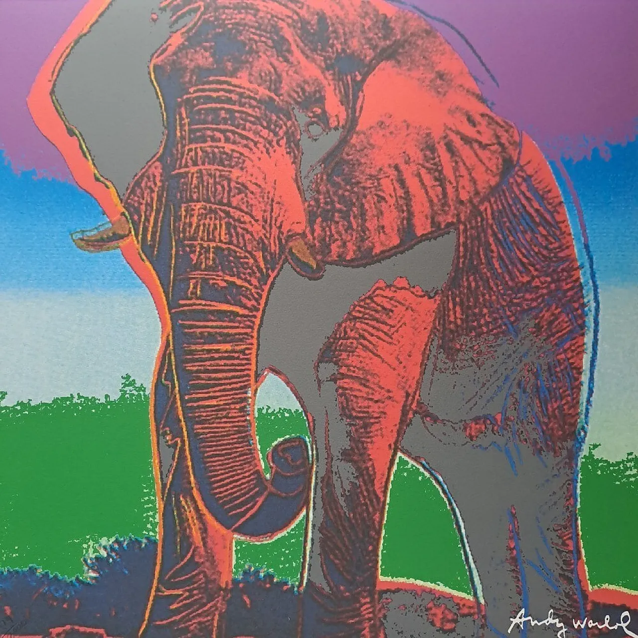Elefante di Andy Warhol, litografia in edizione limitata, anni '80 1