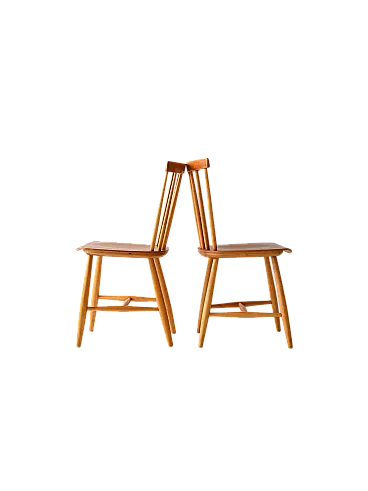 Pair of Scandinavian chairs in beech and teak type Pinstol, 60s