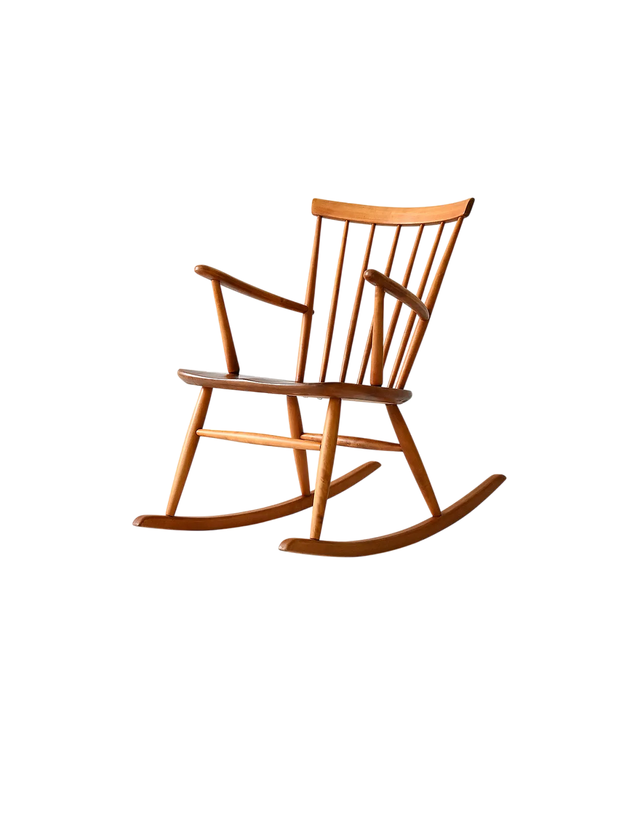 Sedia a dondolo scandinava  in faggio e teak, anni '60 9