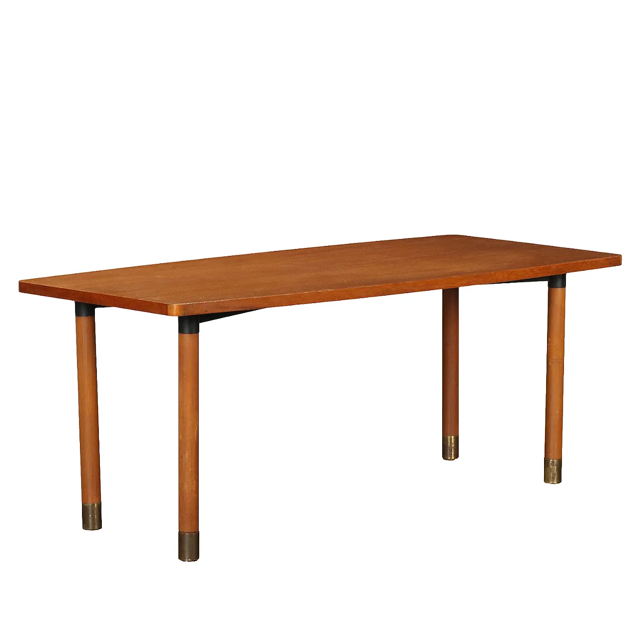 Tavolo in teak con puntali in ottone, anni '60 1