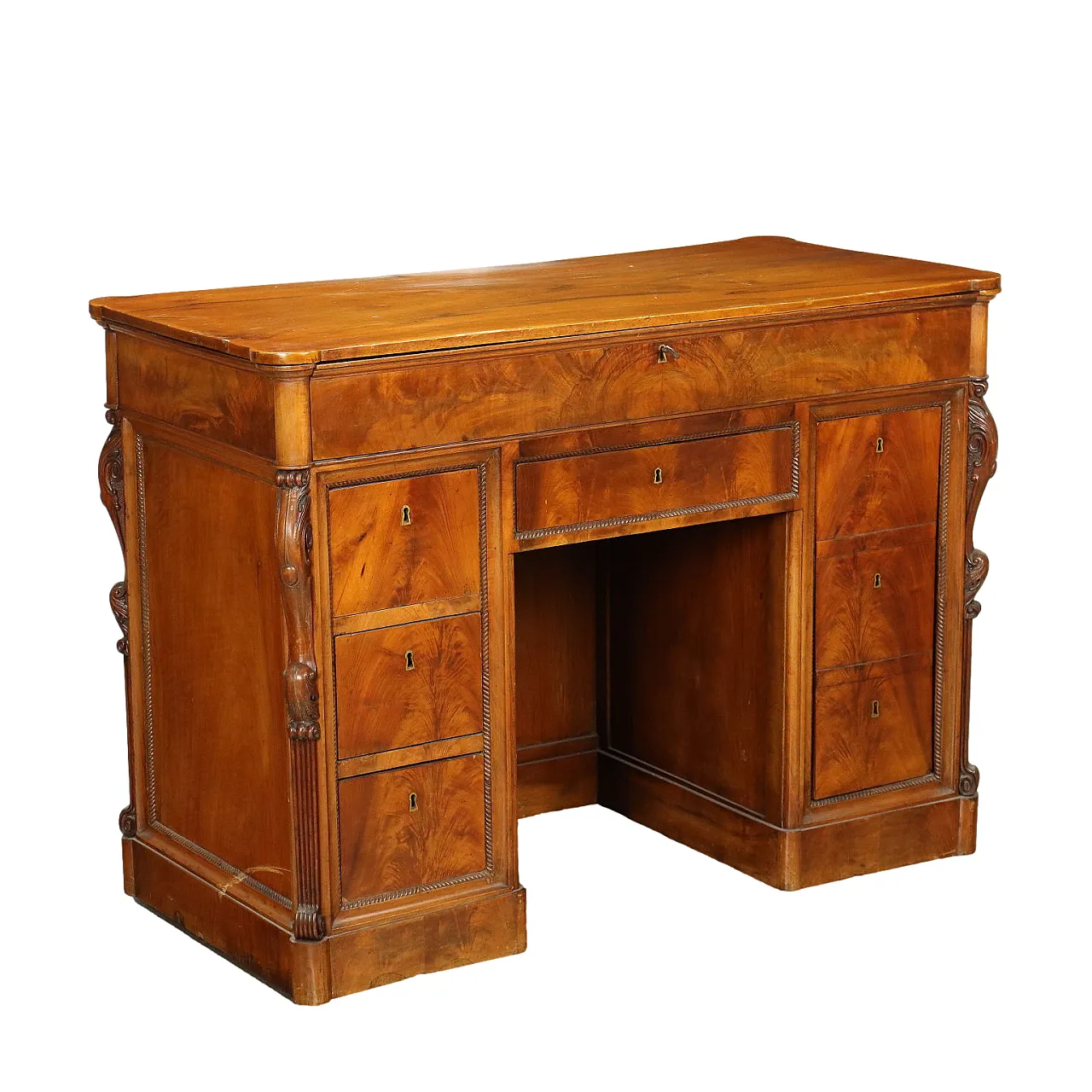 Scrittoio Luigi Filippo in legno con 8 cassetti, '800 1