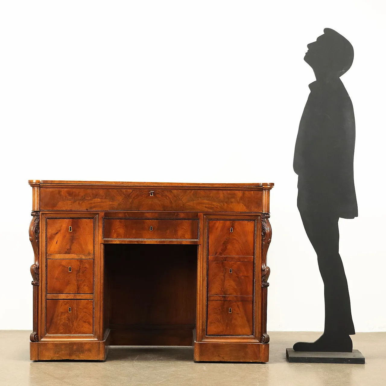 Scrittoio Luigi Filippo in legno con 8 cassetti, '800 2