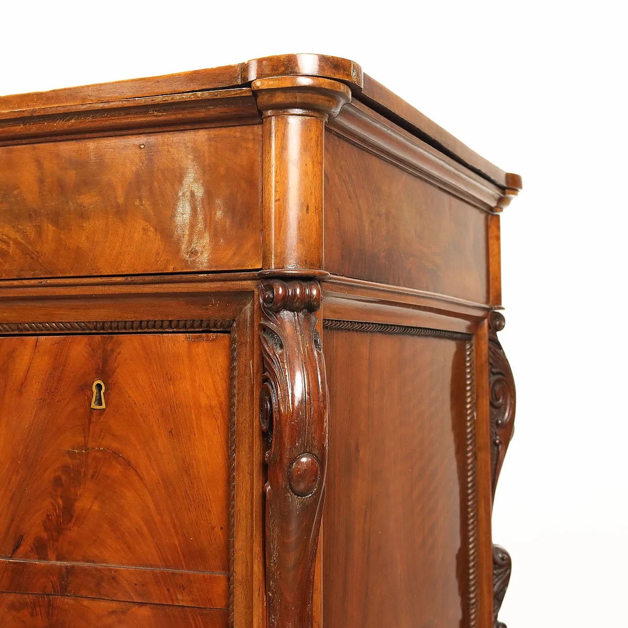 Scrittoio Luigi Filippo in legno con 8 cassetti, '800 6