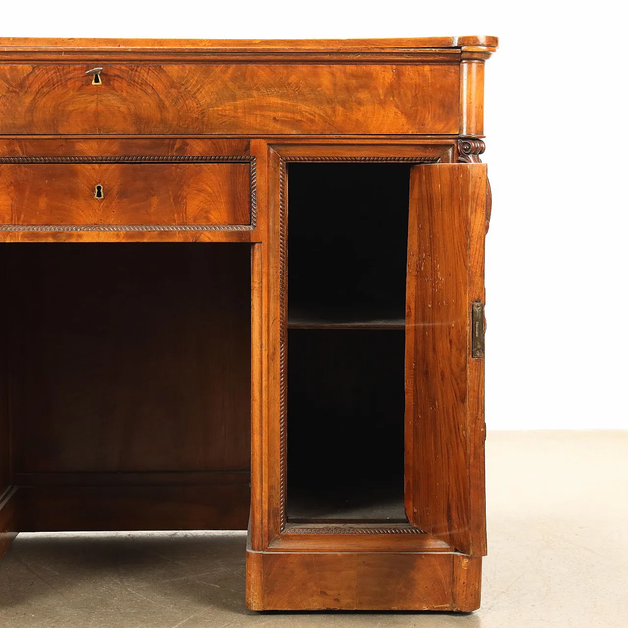 Scrittoio Luigi Filippo in legno con 8 cassetti, '800 8