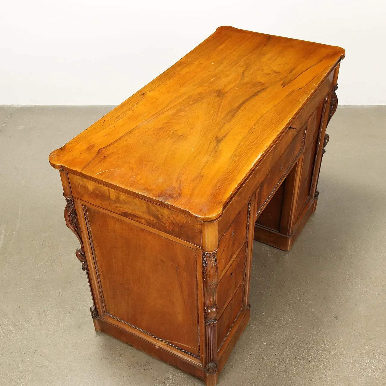 Scrittoio Luigi Filippo in legno con 8 cassetti, '800 10