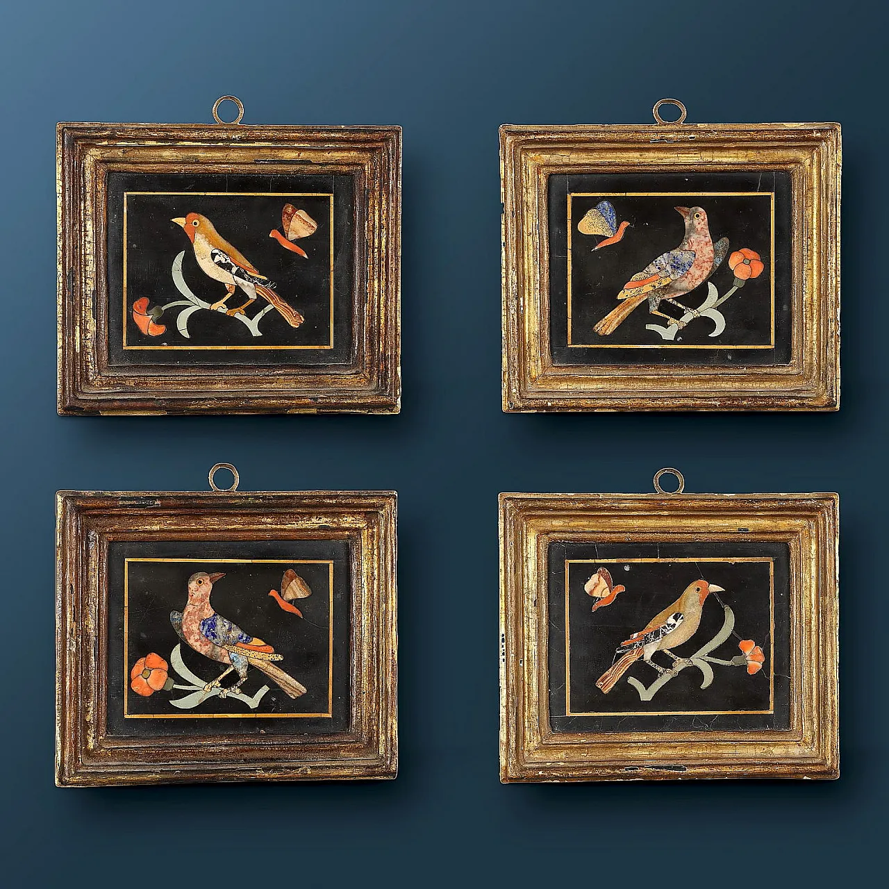 4 Inlay panels with little birds, 20th century 1