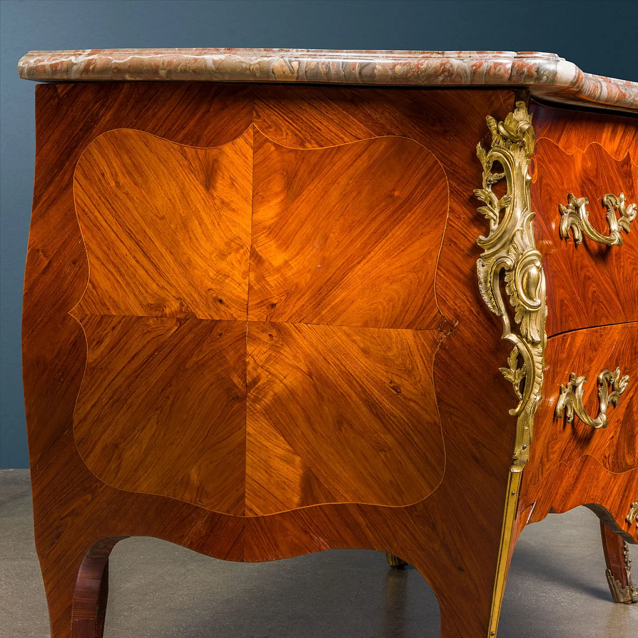 Commode with 2 drawers in bois de rose, marble & bronze, 18th century 2