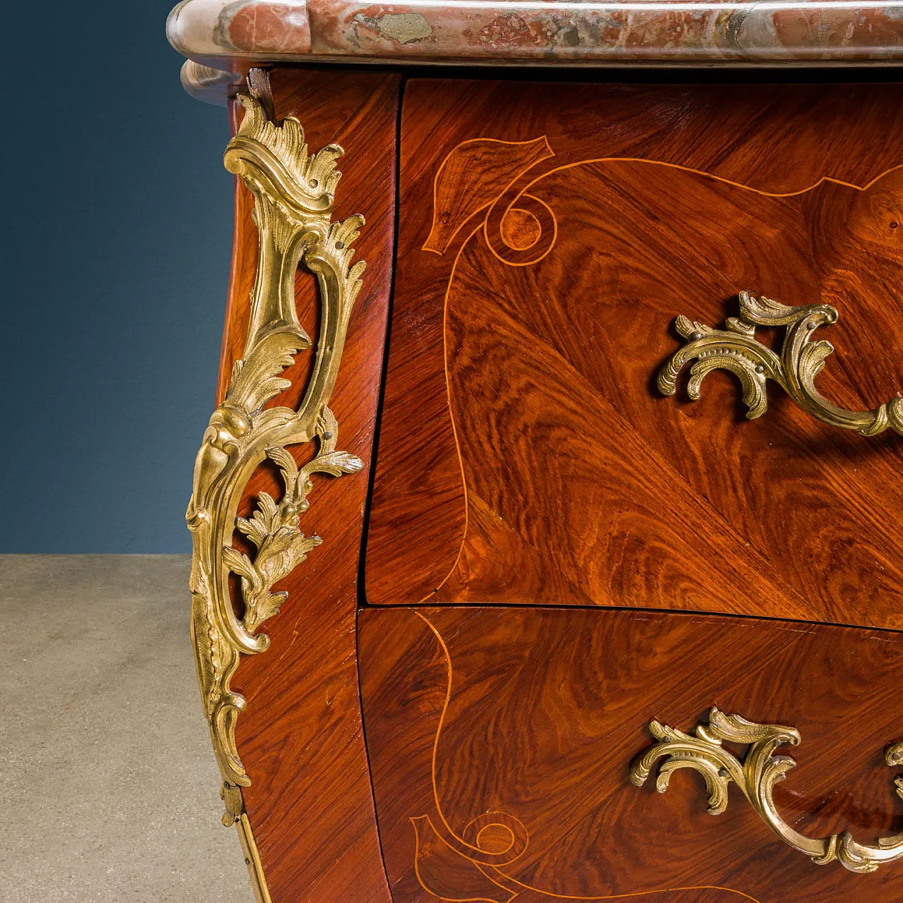 Commode with 2 drawers in bois de rose, marble & bronze, 18th century 5