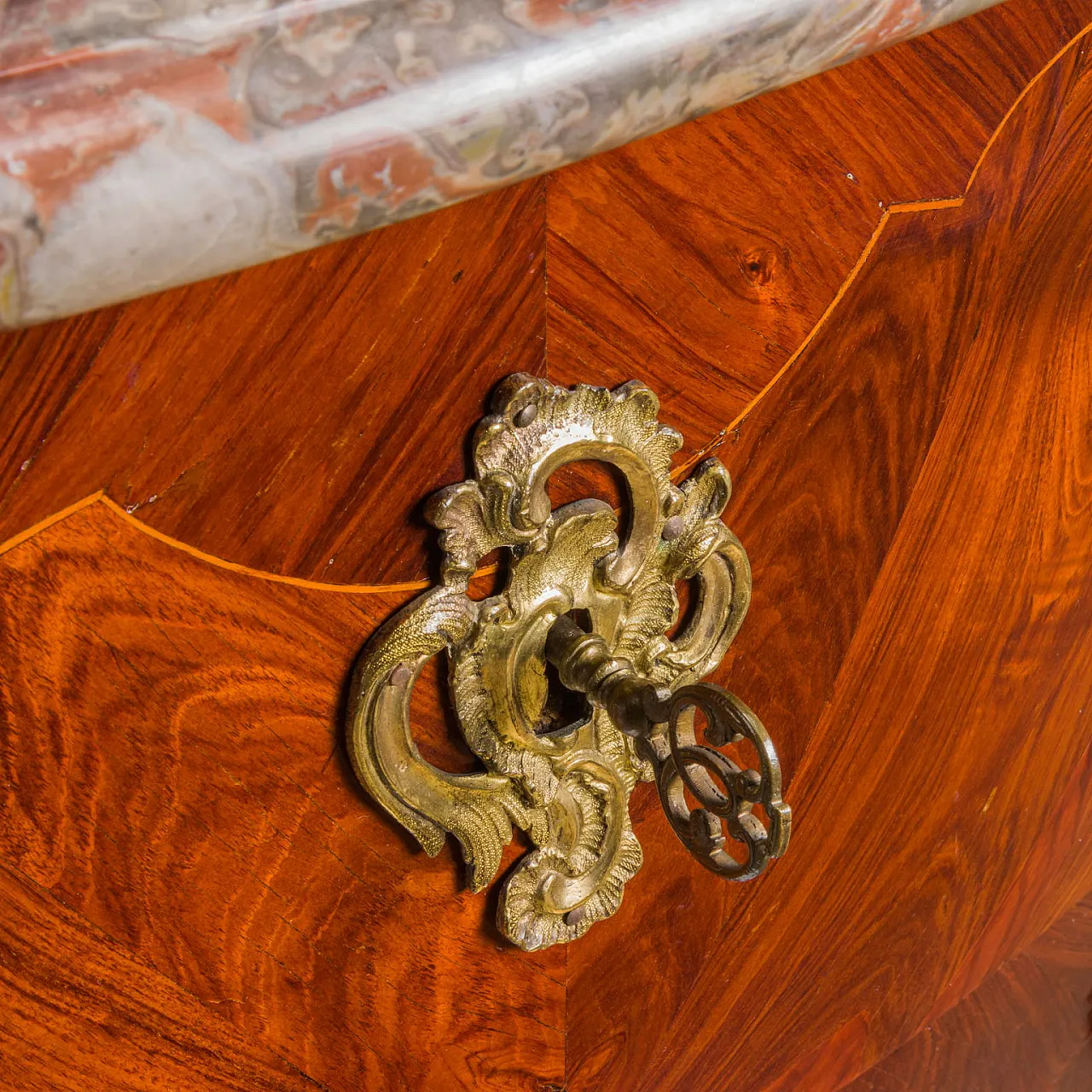 Commode with 2 drawers in bois de rose, marble & bronze, 18th century 9