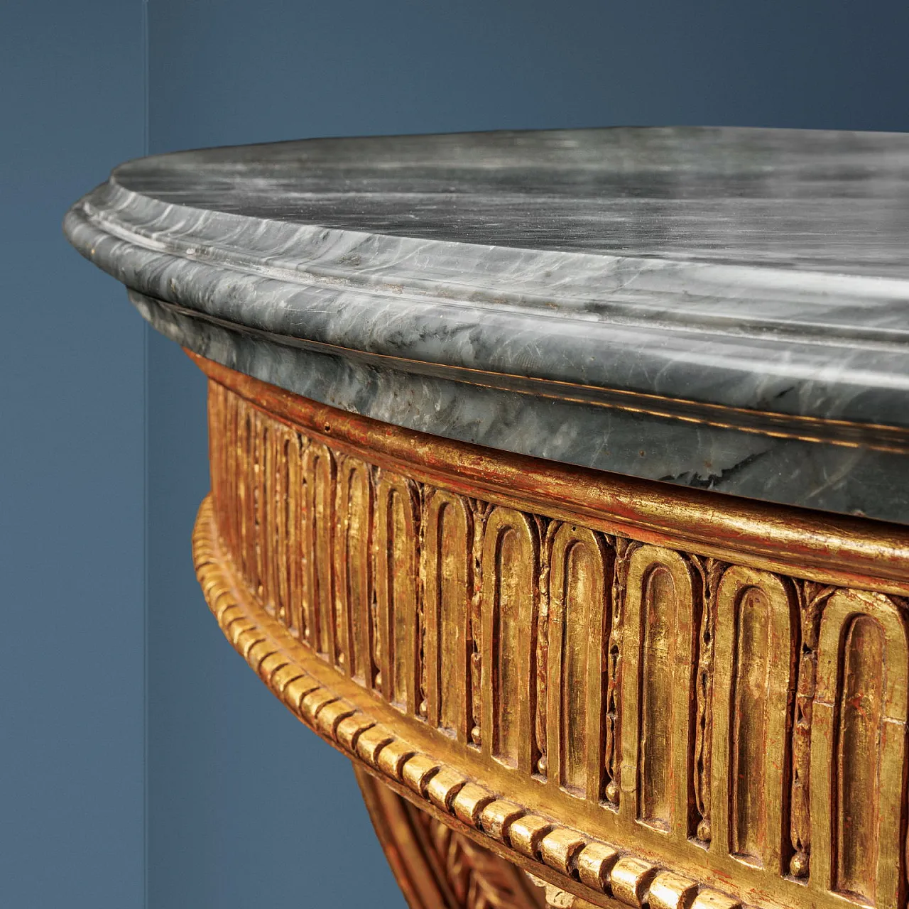 Demi lune gilded console with marble top, beginning 19th century 2