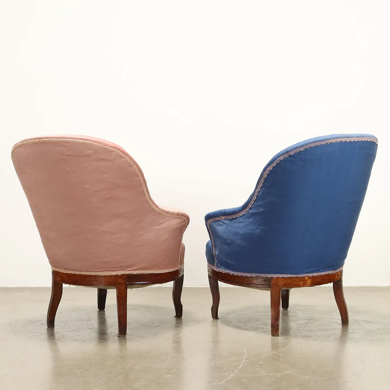 Coppia di poltrone in legno e tessuto, '800 9