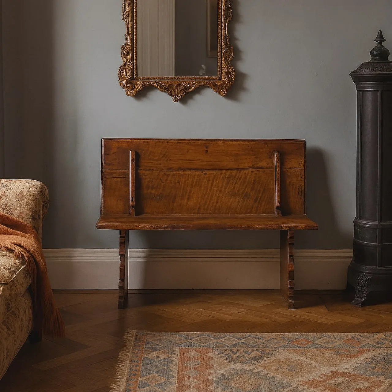Panca in noce con schienale, '800 2