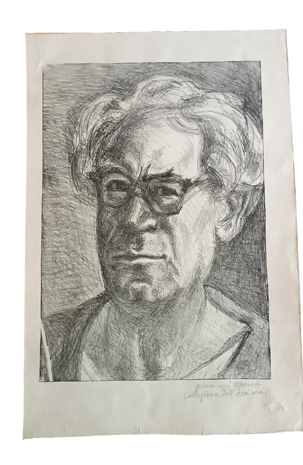 Portrait of Erich Fromm, pencil drawing by Giovanni March,20th century 9