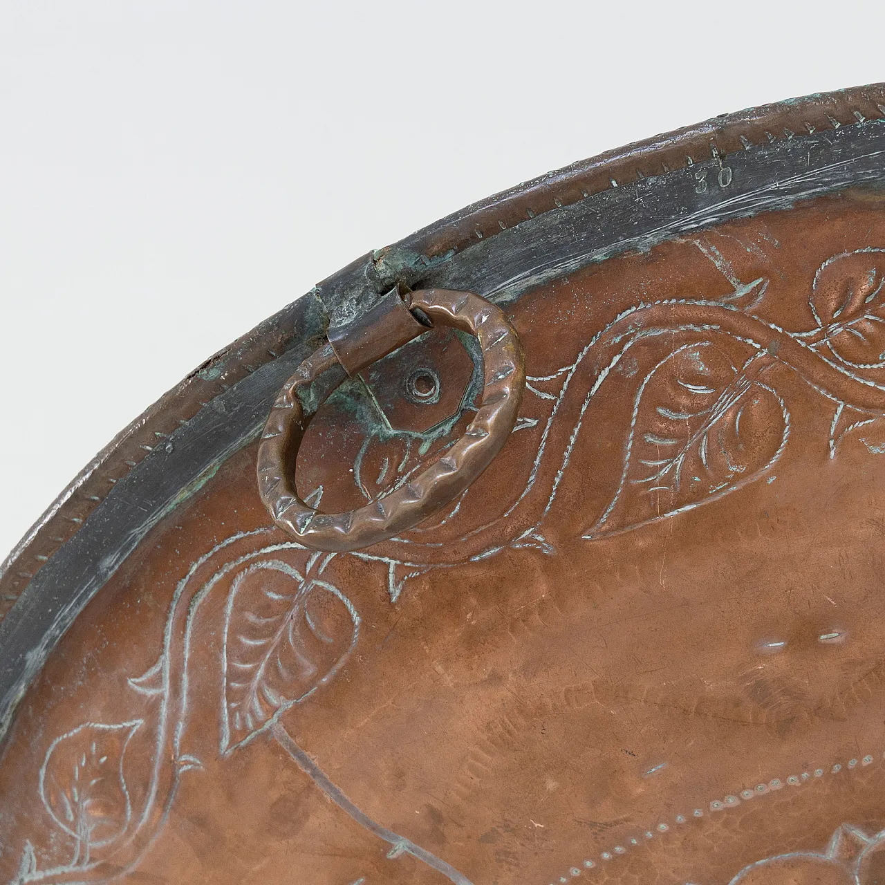 Piatto decorativo in rame con struttura in ferro battuto, anni '50 7