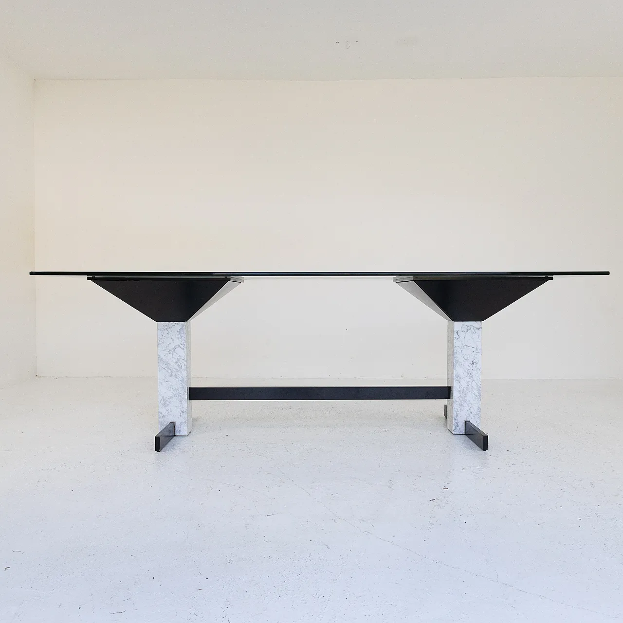Tavolo in vetro, marmo di Carrara e metallo, anni '80 1