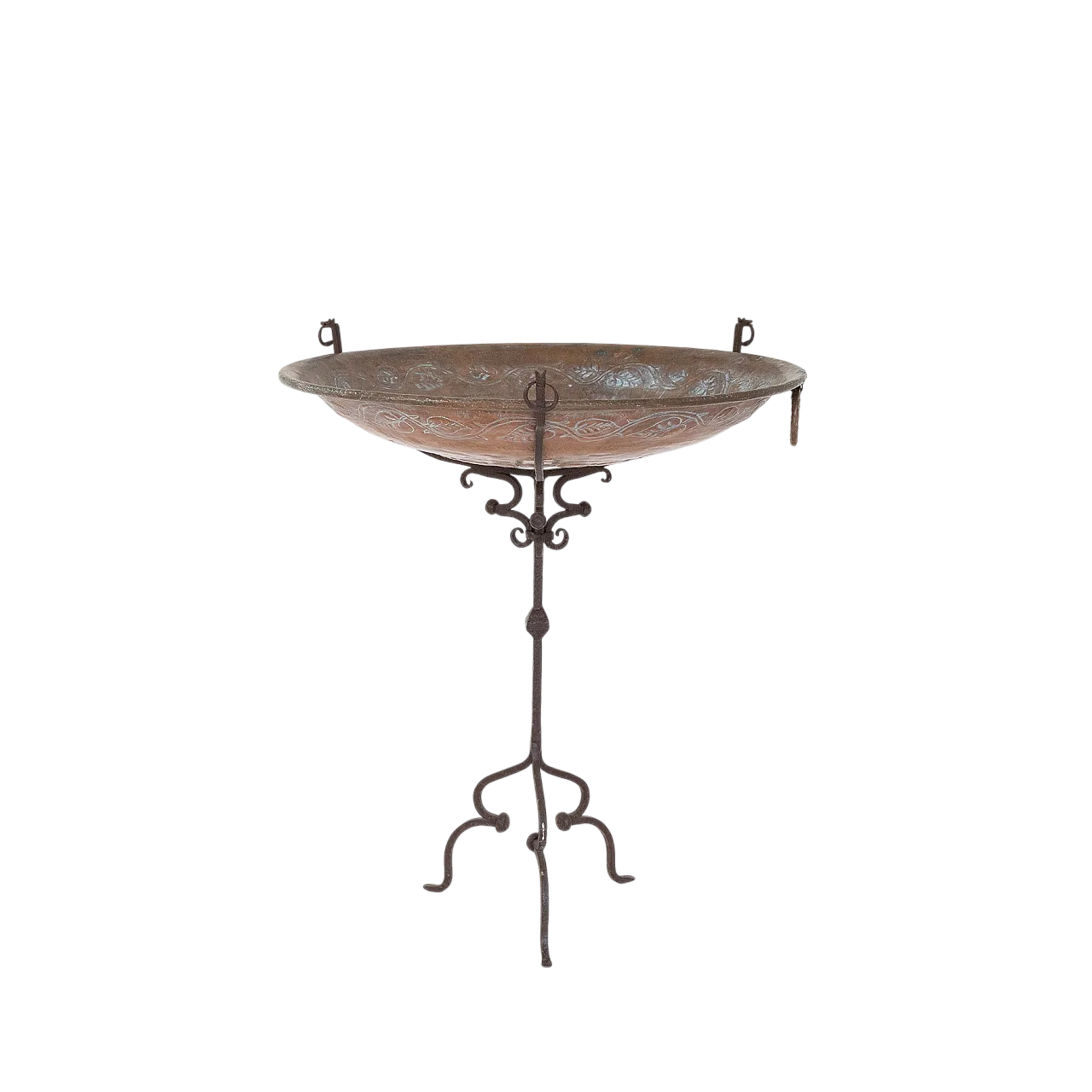 Piatto decorativo in rame con struttura in ferro battuto, anni '50 10