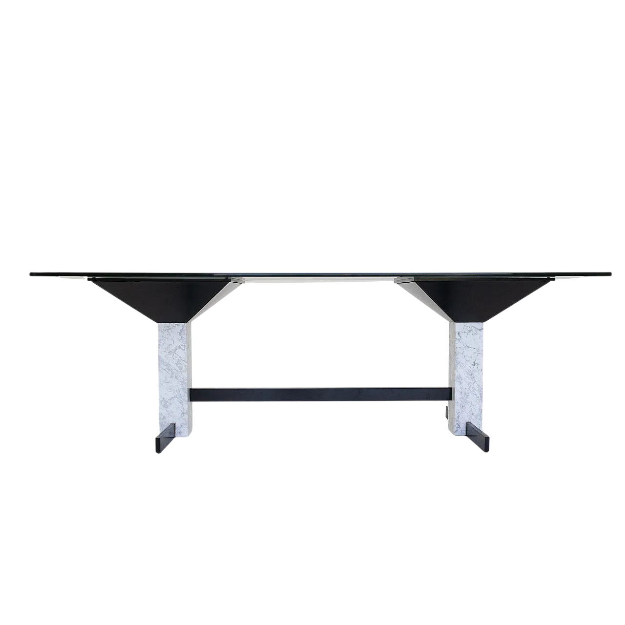 Tavolo in vetro, marmo di Carrara e metallo, anni '80 10