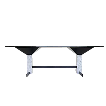 Tavolo in vetro, marmo di Carrara e metallo, anni '80