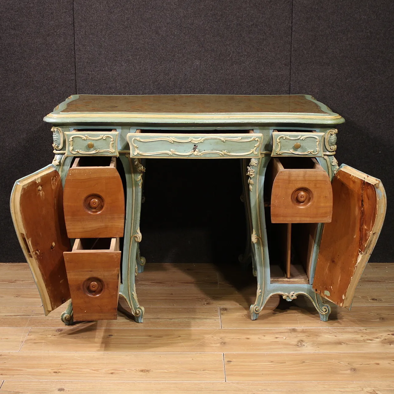 Venetian lacquered and painted desk, 20th century 10