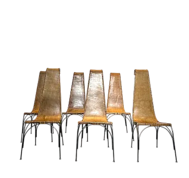 6 sedie da pranzo iraniane in pelle e ghisa, anni '70