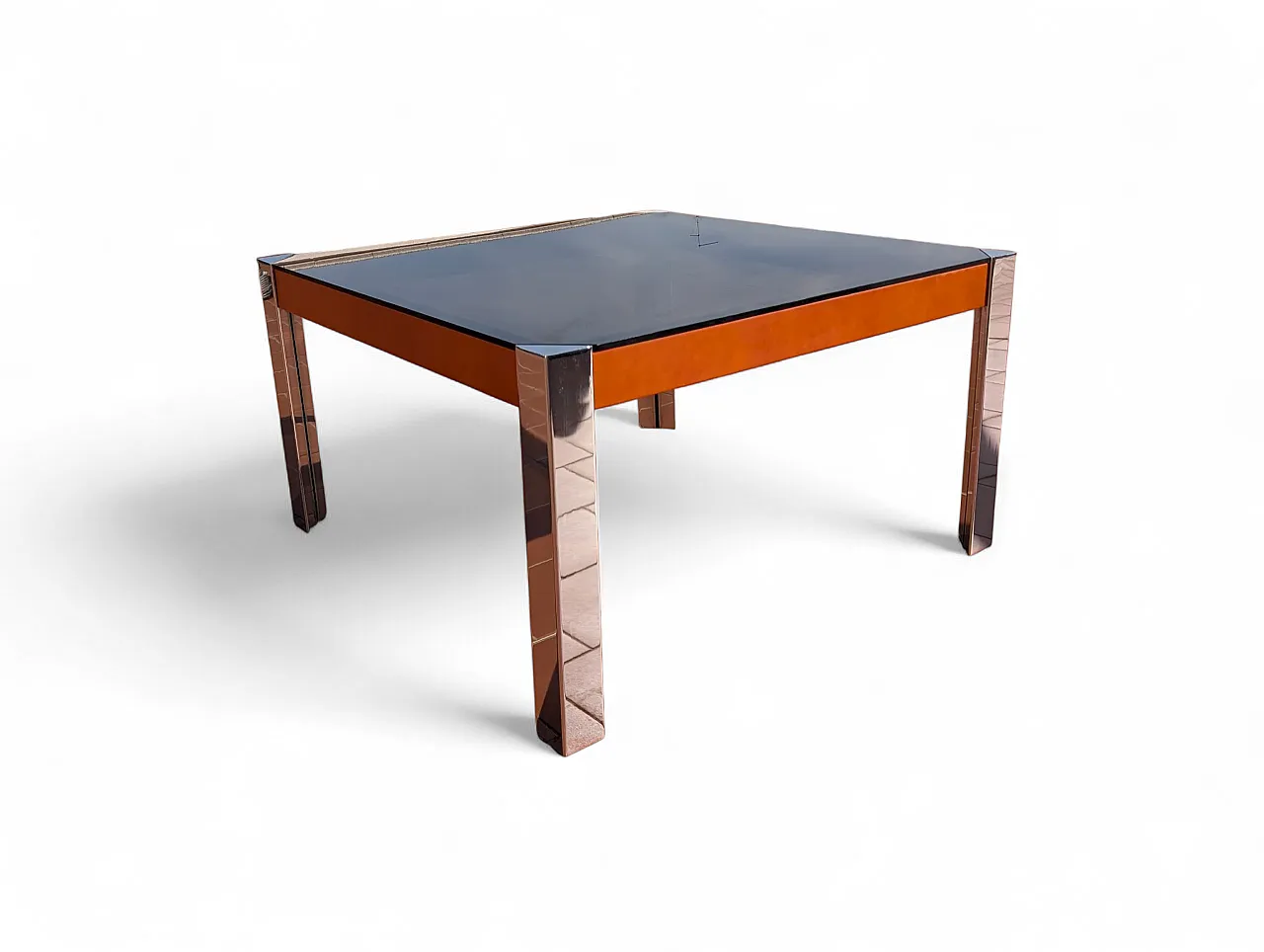 Tavolo da pranzo in vetro fumè e acciaio cromato, anni '70 1