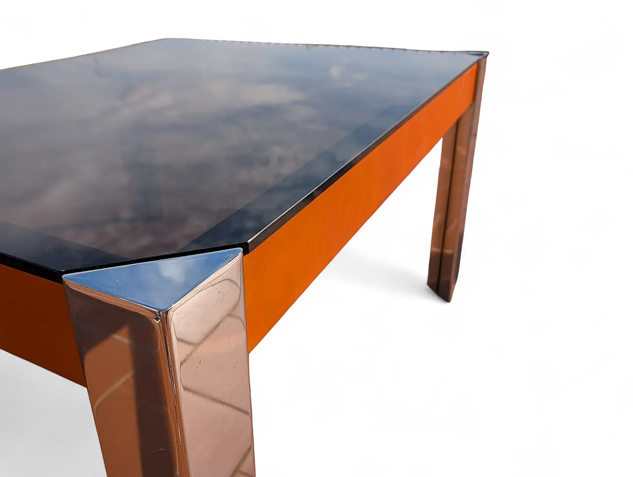 Tavolo da pranzo in vetro fumè e acciaio cromato, anni '70 5