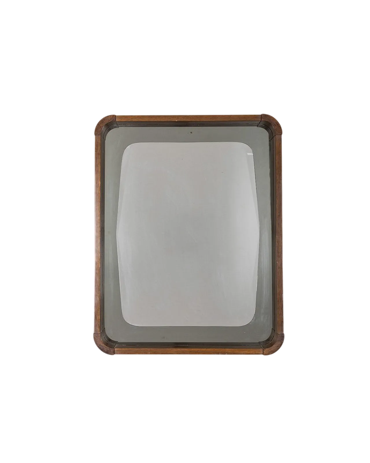 Specchio da parete in legno e vetro fumé, anni '60 14