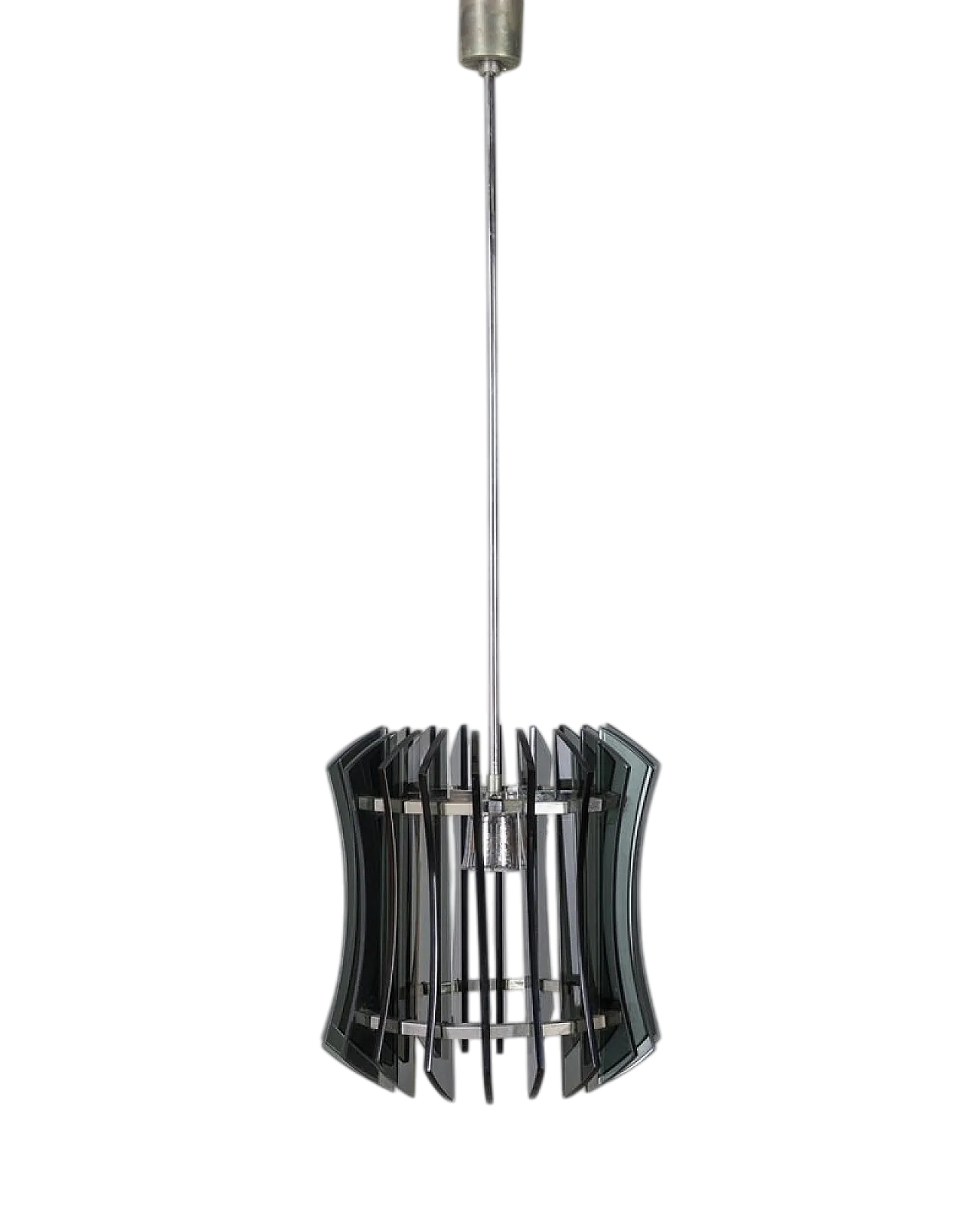 Lampada a sospensione in metallo e vetro fumé di Veca, anni '60 12