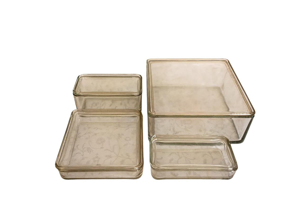 8 contenitori in vetro Kubus  di Wilhelm Wagenfeld per Vlg, anni '30 5