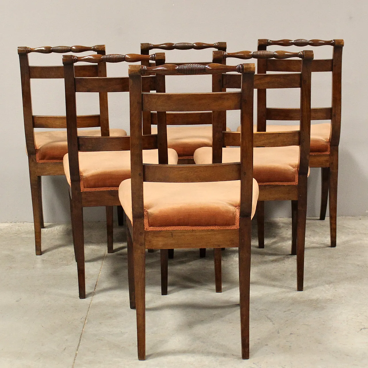 Set of 6 Carlo X chairs in 19th century Italian inlaid walnut 4