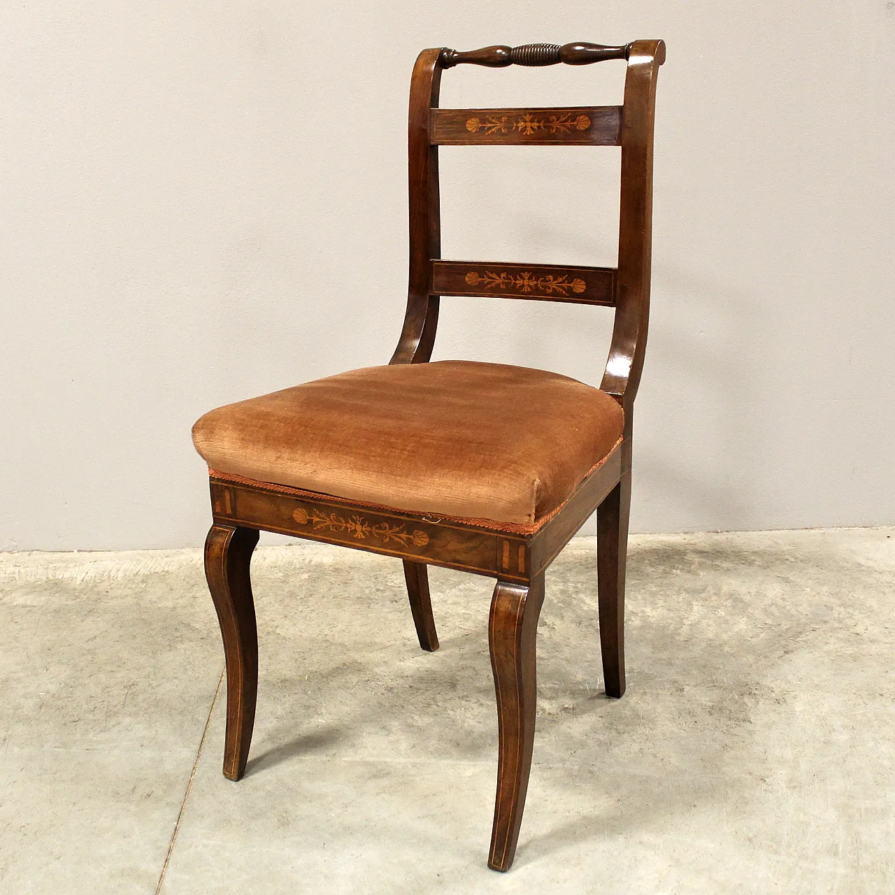 Set of 6 Carlo X chairs in 19th century Italian inlaid walnut 6