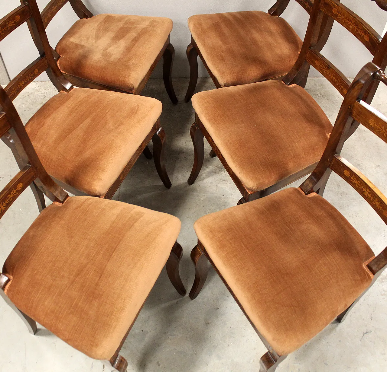 Set of 6 Carlo X chairs in 19th century Italian inlaid walnut 10