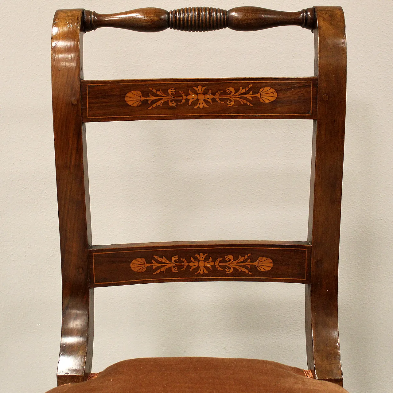 Set of 6 Carlo X chairs in 19th century Italian inlaid walnut 12