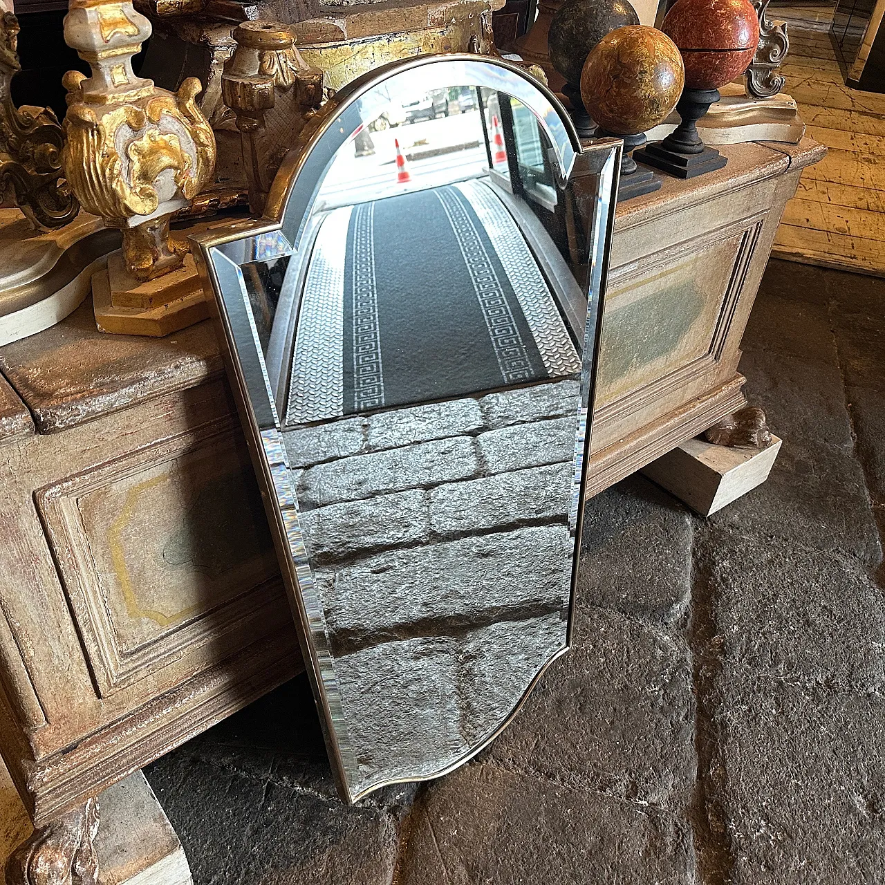 Specchio in ottone stile Mid-Century Modern di Gio Pontianni, 1950s 2