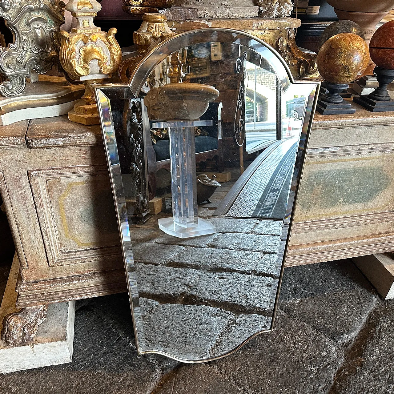 Specchio in ottone stile Mid-Century Modern di Gio Pontianni, 1950s 3