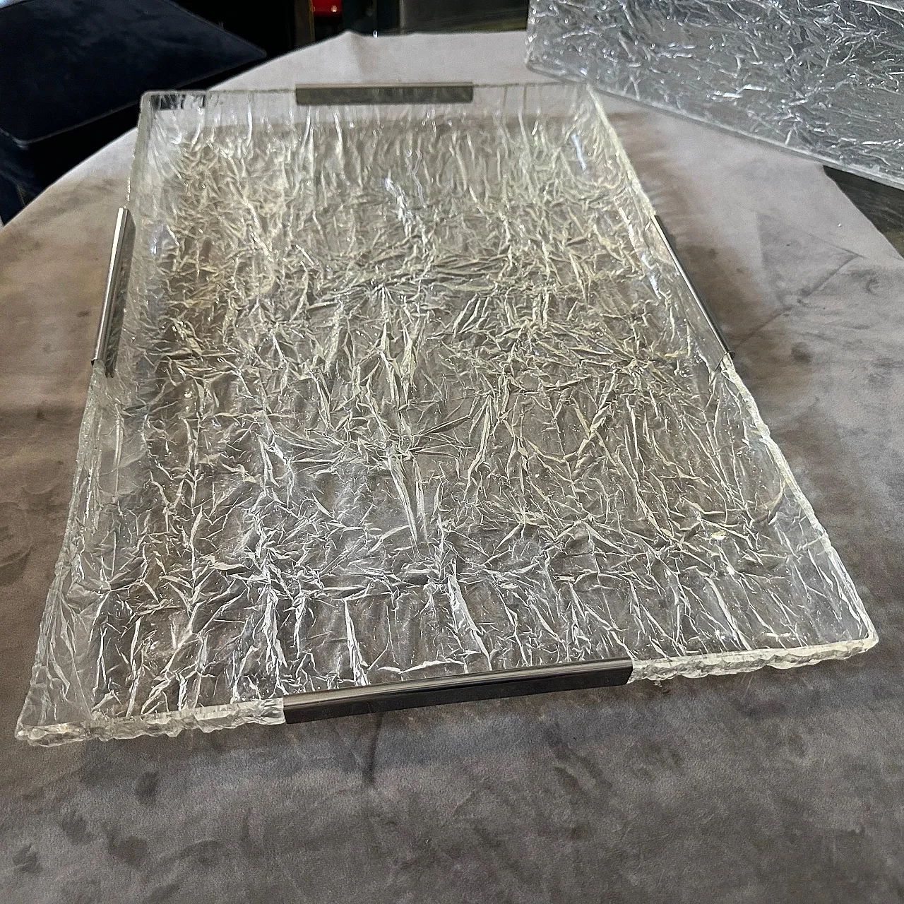 Lucite and silver tray by Ulderico Cavinato, 1980s 3