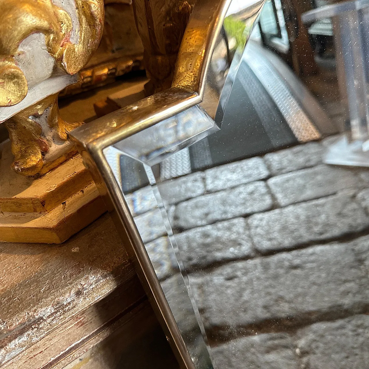 Specchio in ottone stile Mid-Century Modern di Gio Pontianni, 1950s 4