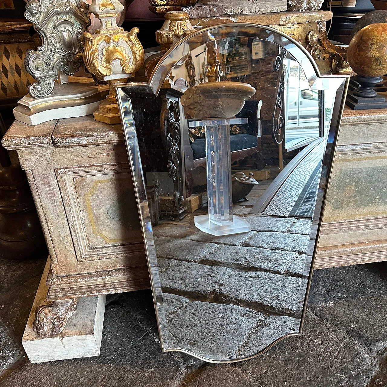 Specchio in ottone stile Mid-Century Modern di Gio Pontianni, 1950s 10