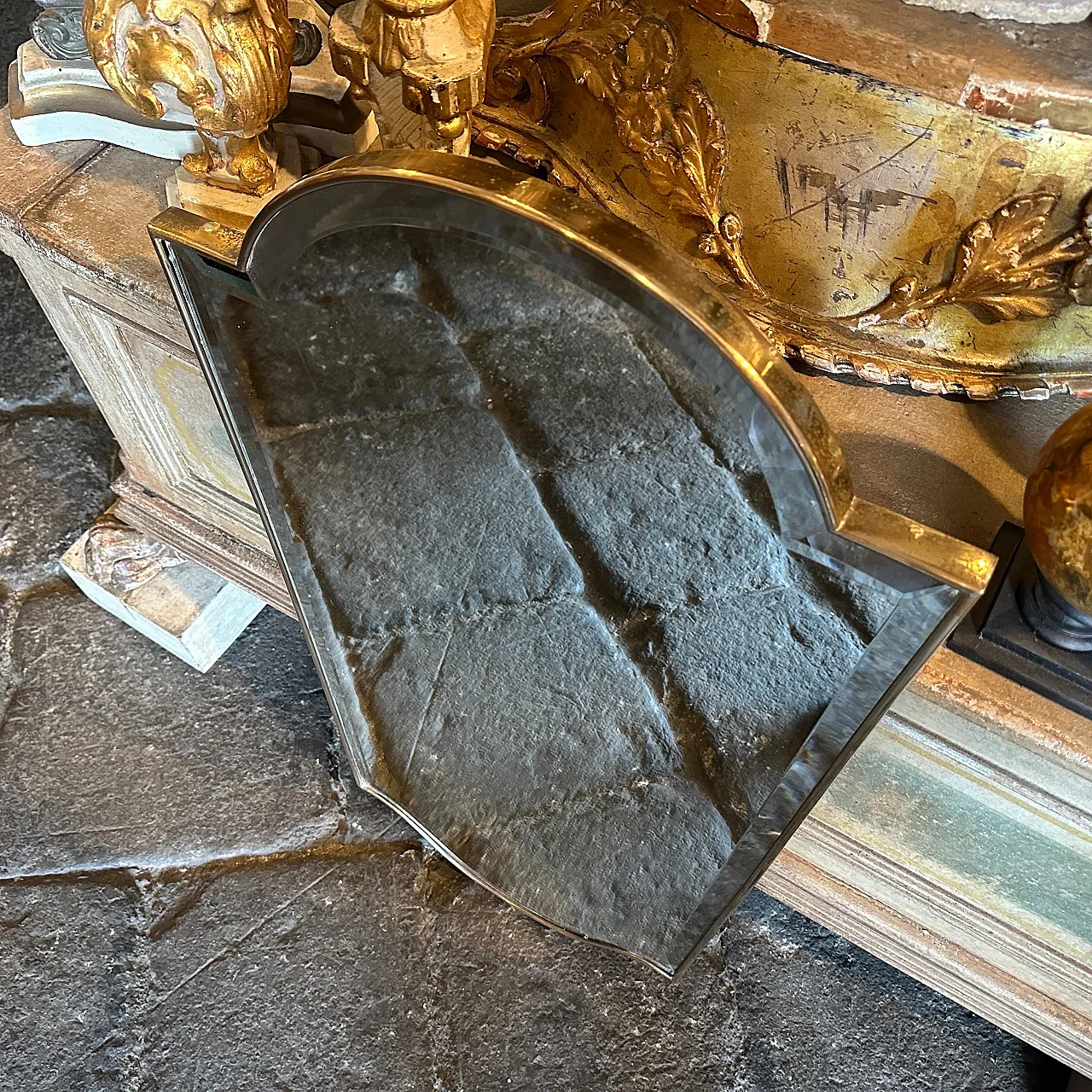 Specchio in ottone stile Mid-Century Modern di Gio Pontianni, 1950s 14