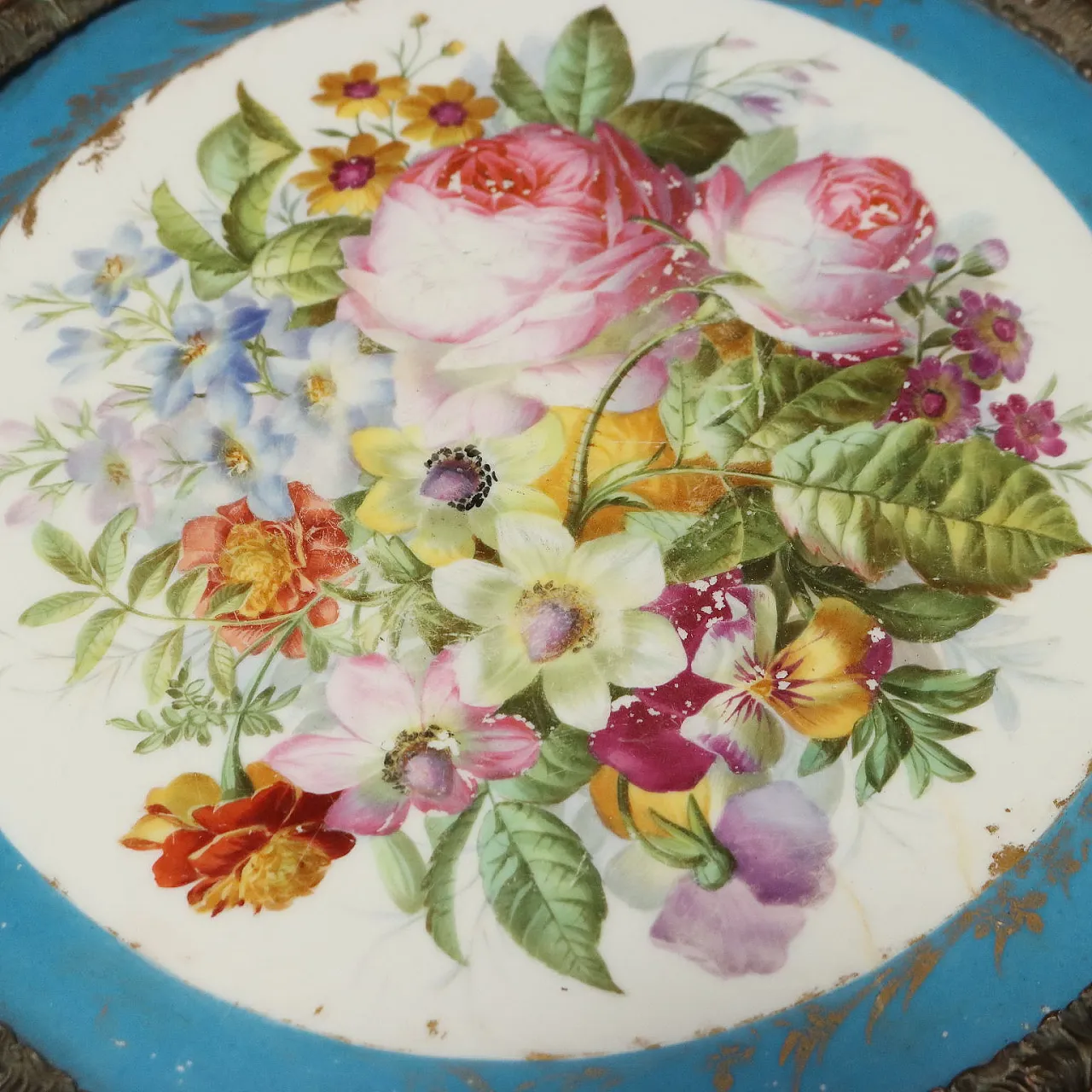 Tavolino in radica di noce e acero con inserto in ceramica, '900 4