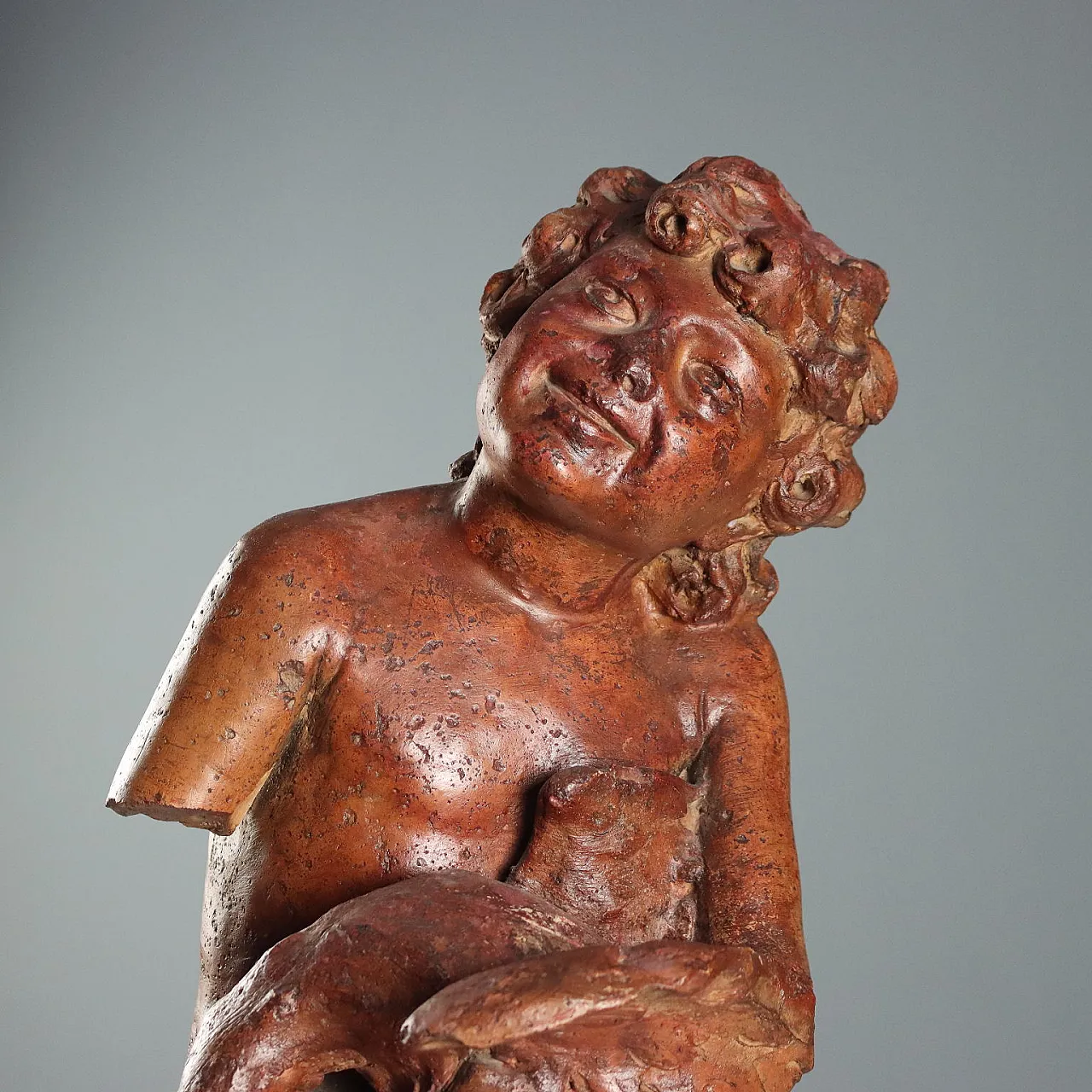 Patinated terracotta sculpture depicting boy with dove, 20th century 4