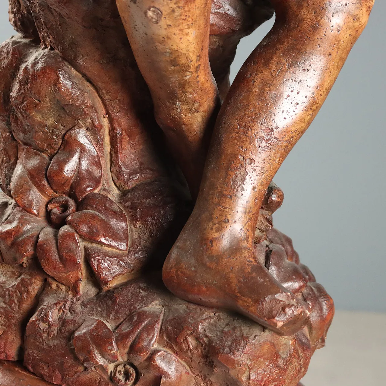Patinated terracotta sculpture depicting boy with dove, 20th century 6