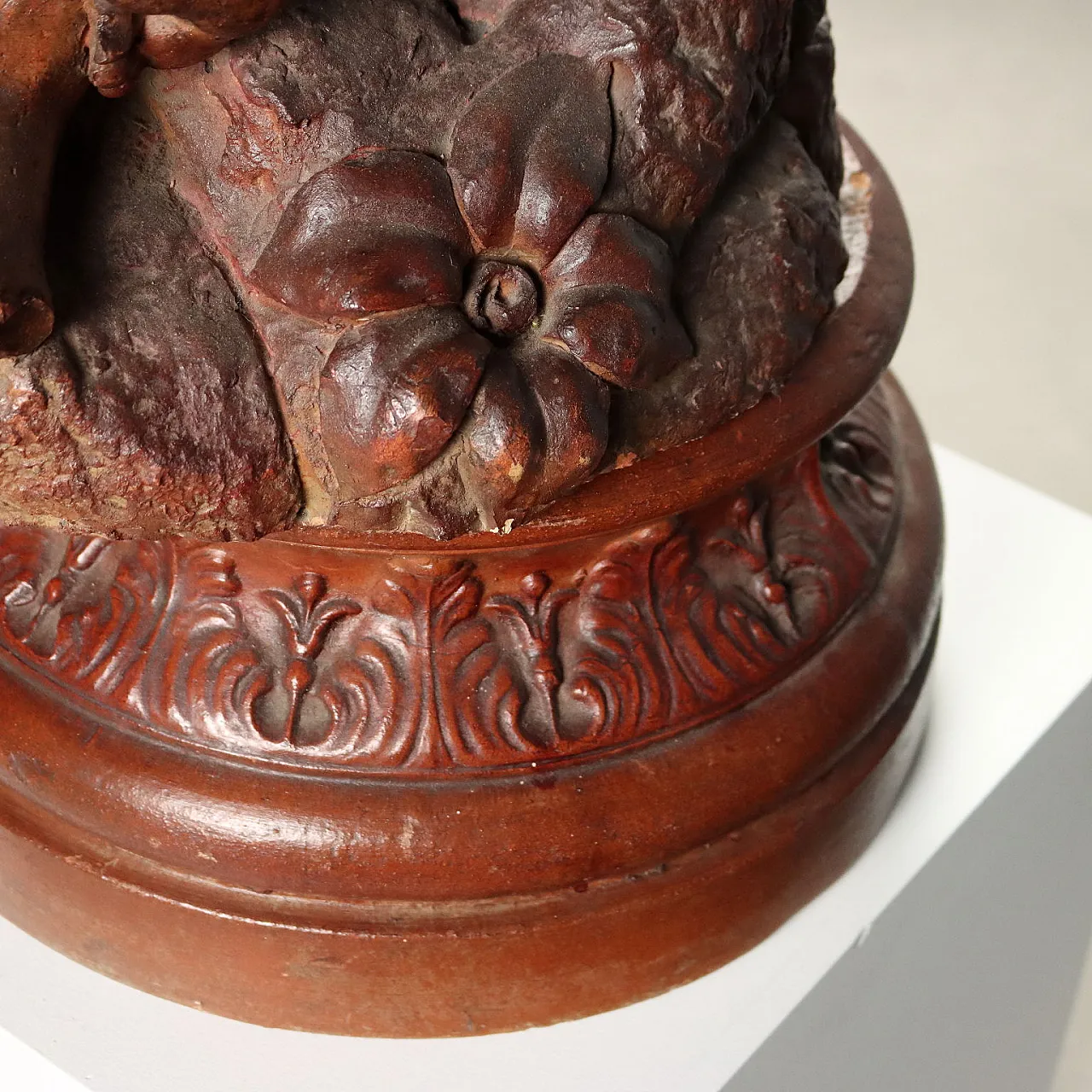 Patinated terracotta sculpture depicting boy with dove, 20th century 8