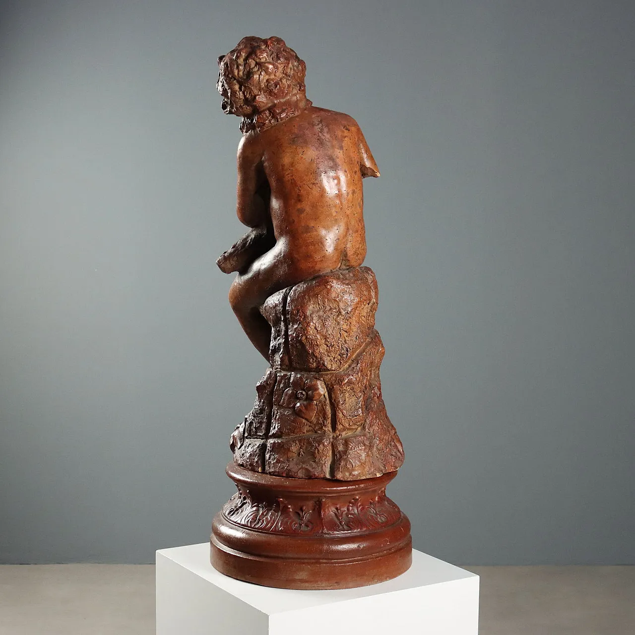 Patinated terracotta sculpture depicting boy with dove, 20th century 9