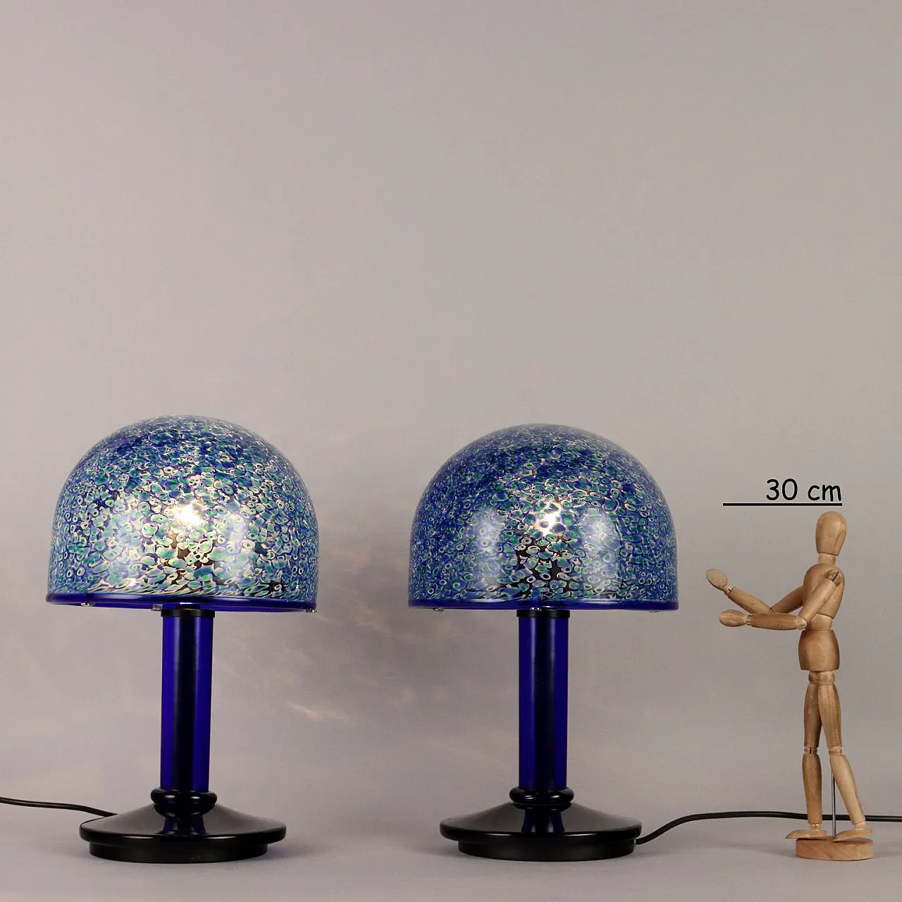 Lampade da tavolo in vetro blu di Vistosi Murano, Anni '80 2
