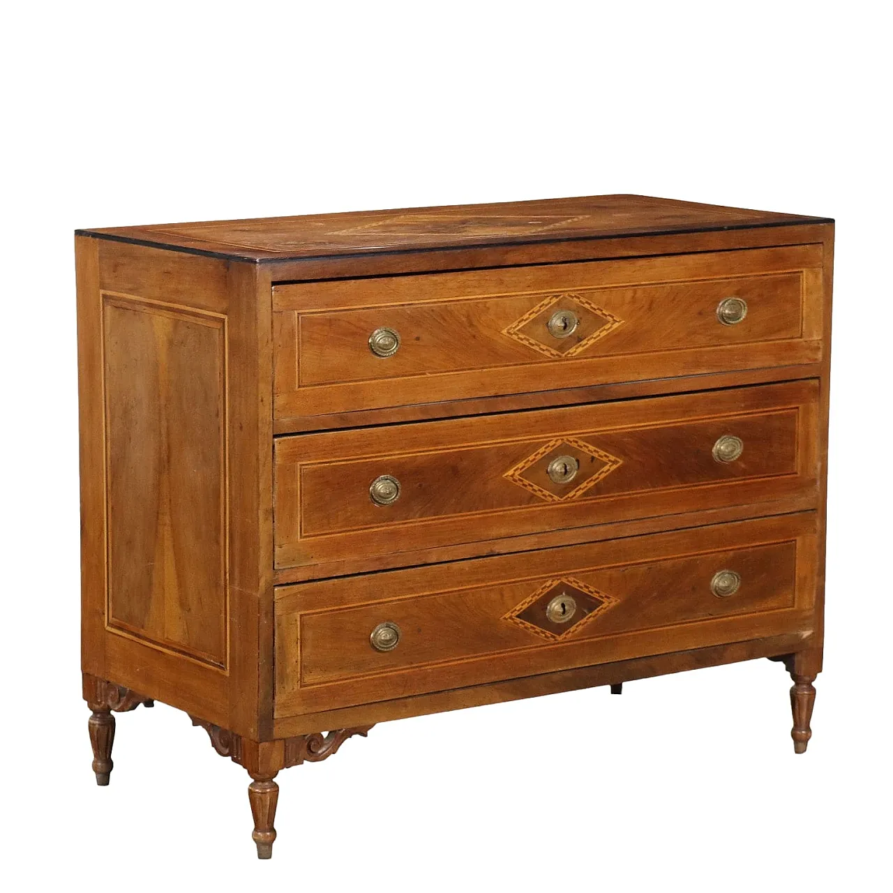 Neoclassical chest of drawers in fir and walnut, 18th century 1