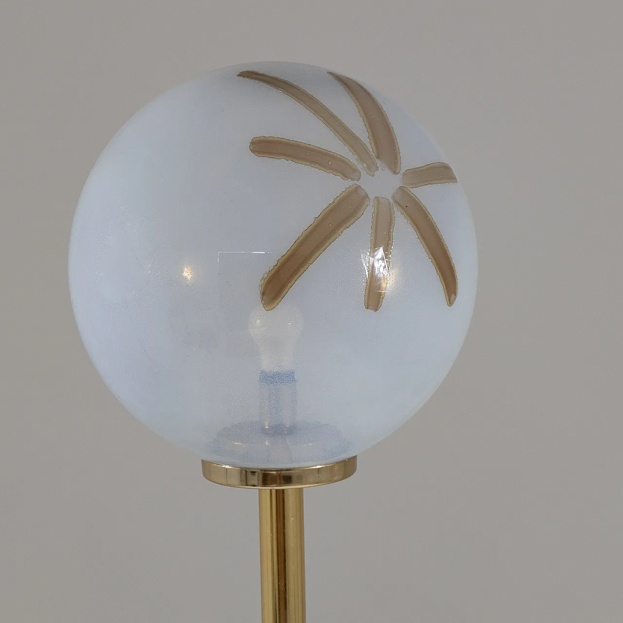 Floor lamp in embossed metal, brass and blown glass, 1970s 2