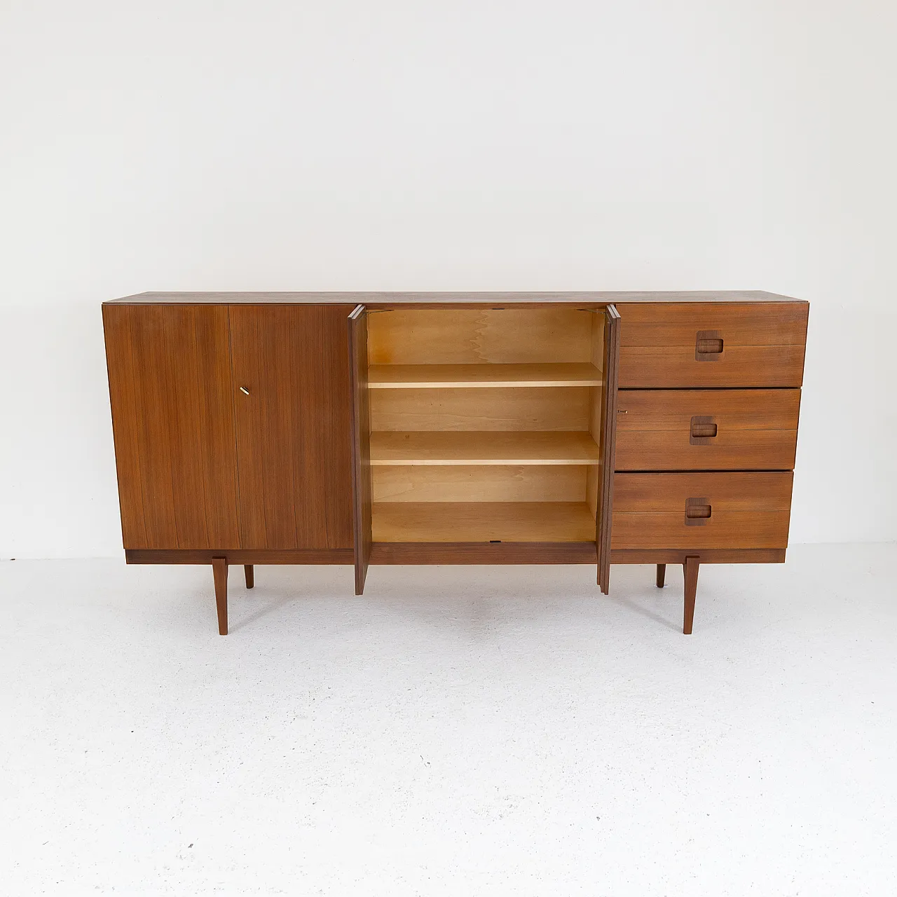 Teak sideboard with maple interior and brass details, 1960s 6