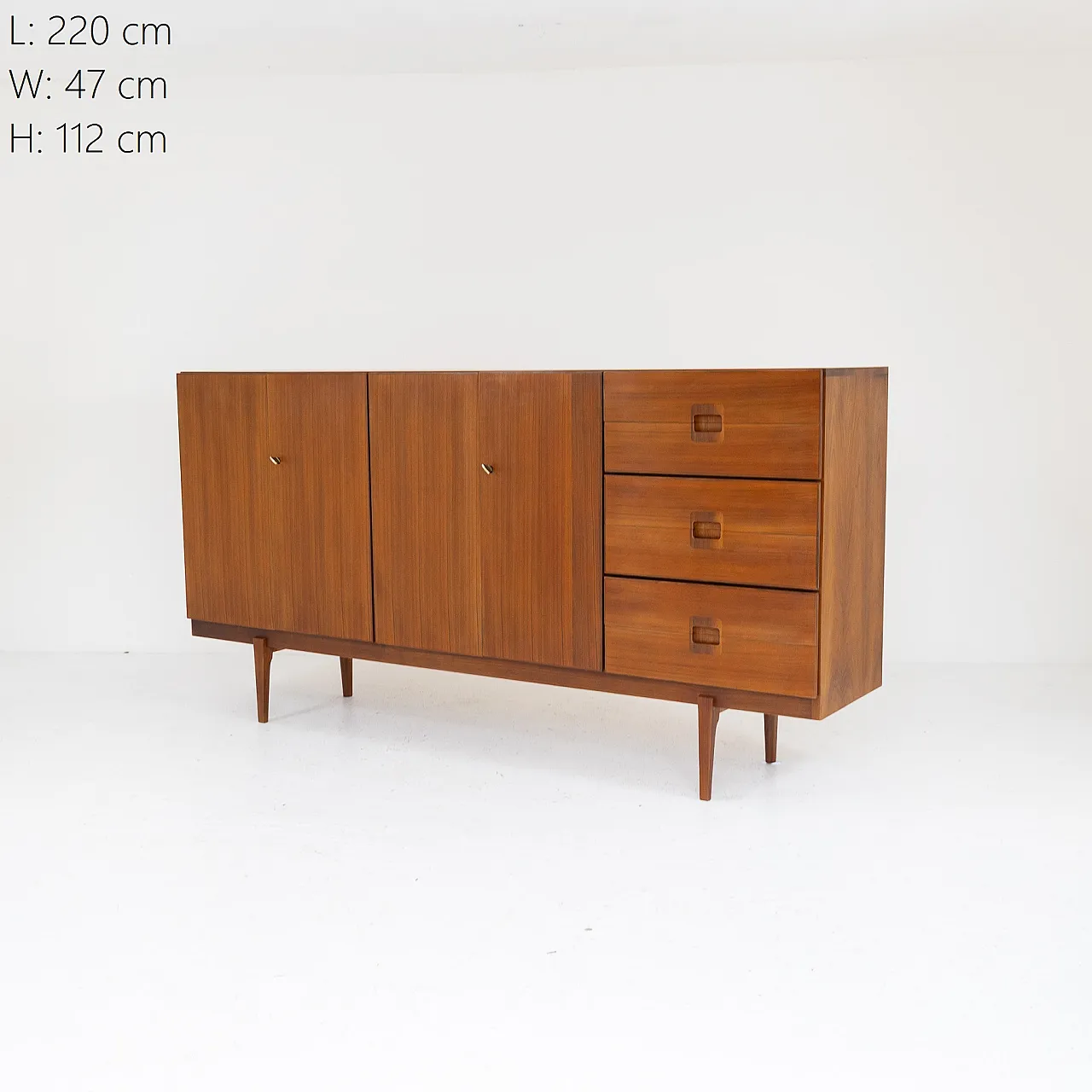Teak sideboard with maple interior and brass details, 1960s 7